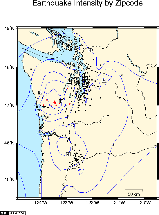 Intensity Map of Earthquake